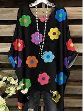 olcso Női csíkos és geometriai felsők-Női Boho ing Grafika Mértani Absztrakt Elegáns Csehország Aktív Rövid ujjú Denevérujj Terített nyak Normál felsők Napi Szabadság Strandruházat Fekete Fehér Arcpír rózsaszín Barna Nyár Tavasz