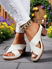 abordables Sandalias Informales-Sandalias de tacón grueso con tiras cruzadas para mujer: sandalias estilo mule vintage de verano para fiestas en el jardín, vacaciones y eventos diurnos.