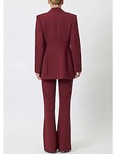 preiswerte Hosenanzüge für Mama-Burghundy Zweiteiliges Hosenanzug Brautmutterkleid Elegant Minimalistisch Lässig Revers Bodenlang Langarm mit Knöpfen