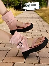 abordables Sandales de Vacances-Sandales gladiateur beiges à bride cheville pour femme avec bride à boucle et semelle plateforme noire – Chaussures de voyage décontractées pour l&#039;été, le camping et les aventures en plein air