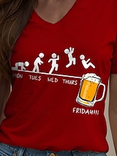 ieftine Umor &amp; Citate tricou-Oktoberfest Pentru femei Tricou Grafic Scrisă Epocă Stilat Clasic Manșon scurt În V Topuri obișnuite Zilnic Imprimeu Negru Alb Galben Roz Îmbujorat Roșu-aprins Vară Primăvară