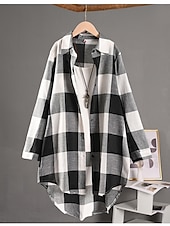 tanie Koszule-Damskie Szałat Wygodny Oddychający Guziki Nadruk Codzienny Kratka Urlop Ulica Codzienny Dzienne zużycie Guziki jednorzędowe Długie Wieczorne Regularny Długi rękaw Odzież wierzchnia Czarny i biały