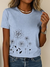 abordables T-shirt floral-Femmes T-shirt Fleuri Graphique Plantes Occasionnel Manche Courte Col rond Hauts Réguliers Quotidien Sortir Week-end Imprimé Bleu Violet Vert Kaki Été