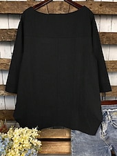 cheap Shirts-Women&#039;s Cotton Linen Blouse Solid Color Elegant Casual 3/4 Length Sleeve Crew Neck Boat Neck Regular Tops Daily Holiday Black White Navy Blue Green Summer Fall