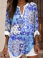 abordables Tops Boho pour Femmes-Femmes Chemisier Fleuri Graphique Paisley Élégant manche longue Col en V Hauts Réguliers Quotidien Fête Imprimé Rose Claire Bleu Vert Été Printemps