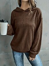 baratos Moletons e Sweatshirts Texturizados-Mulheres Pulôver Moletom Com Capuz Tecido Casual Manga Longa Com Capuz Tops regulares Rua Dia a Dia Preto Azul Verde Café Outono Inverno