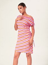 economico Abiti da vacanza-miniabito arancione elasticizzato in maglia arricciata
