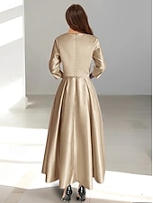 preiswerte Cocktailkleider-A-Linie Cocktailkleider Elegantes Kleid Formelle Hochzeitsgast Knöchellang Kurze Ärmeln Illusion-Ausschnitt Tasche Satin mit Schleife(n)