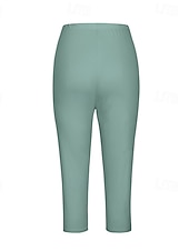 cheap Plain Leggings-Women&#039;s Capri Pants Leggings Fashion Casual Calf-Length Mid Waist Plain Elastic Waist Comfy Breathability Stretchy Vacation Street Daily Wear Light Yellow Wine Dark Brown Black Spring Fall Regular Fit