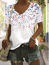 economico Magliette Giorno dell’Indipendenza-Maglietta Patriottica da Donna Grafica Piante Bandiera Americana Vintage Elegante Classica Maniche Corte Collo a V Regolare Top Giornaliero Weekend Stampa Nera Bianca Estate Primavera