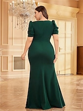cheap BLUE-Mermaid / Trumpet Plus Size Dresses Elegant Curve Dress Formal Wedding Floor Length Short Sleeve V Neck Polyester with Appliques