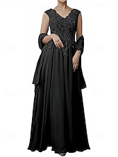 economico Abiti da sposa-Linea ad A Abiti per invitati a matrimoni Elegante Vestito Ospite di nozze Fidanzamento Lunghezza al pavimento Senza Maniche Scollo a V Chiffon con Applicazioni Scialle 2025