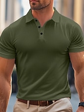 baratos Rua-Homens Camisa polo de algodão Camisa de golfe Casual Esportes Lapela gola pólo com nervuras Manga Curta Moda Básico Tecido Clássico Verão Primavera Todas as Estações Normal Preto Branco Verde cáqui