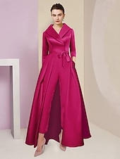 abordables Combinaisons pour maman-Combinaison  Tailleur Mère de la Mariée Tuxedo Invité de Mariage Élégant Party Simple Col Chemise Longueur Cheville Satin Manches 3/4 avec Nœud(s) 2025 taille personnalisée gratuite