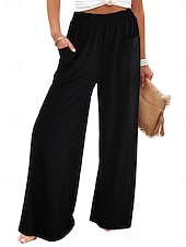 economico gamba larga e vita alta-Per donna Gamba larga Chinos Vacanza Moda Streetwear Lunghezza intera Vita Alta Semplice Tasca Fascia Elastica Comodo Morbido Confortevole Micro-elastico All&#039;aperto Streetwear Nero Fucsia Marrone