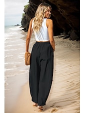 preiswerte Schlichte Hose aus Baumwollleinen-Damen Hose aus Baumwollleinen Basic Volle Länge Hohe Taille Einfach Tasche Komfort Außenbereich Mikroelastisch Urlaub Straße Lässig Schwarz Rosa Wein Marineblau Sommer Frühling Herbst Lässiger Schnitt