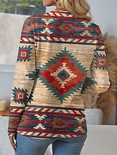 billige Boho t-skjorte-Dame T skjorte Grafisk Geometrisk Abstrakt Årgang Stilfull Moderne Langermet V-hals Vanlige topper Daglig Utskjæring Trykt mønster Rød Brun Kakifarget Vår Høst
