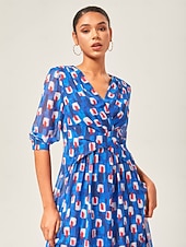 billige Blomstrete kjoler-geometrisk maxikjole i chiffon med fargeblokker