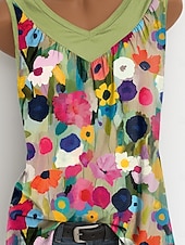 abordables Débardeur Floral-Femmes Débardeur caraco Fleuri Graphique ancien Élégant Occasionnel Sans manches Col en V Hauts Longs Quotidien Imprimé Vert herbe Bleu Poudré Violet Vert Été Printemps