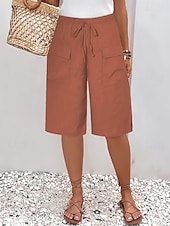 billige Shorts-Dame kinesisk Shorts Grunnleggende Fritid Knelengde Høy Midje عادي Elastisk midje comfy Myk Bekvem Mikroelastisk utendørs Gate Svart Oransje Grønn Kakifarget Sommer Vår Normal