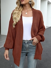 ieftine Cardigane și îmbrăcăminte exterioară-Pentru femei Pulover Bluza Elegant Modă Șic Stradă Culoare pură Deschis frontal Tricotat Manșon Lung Topuri obișnuite Tricotat În aer liber Zilnic Sfârșit de săptămână Negru Roz Îmbujorat Toamnă Iarnă