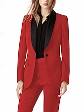 preiswerte Hosenanzüge für Mama-Grün Rot Zweiteiliger Hosenanzug Brautmutterkleid Elegant Revers Bodenlang Stretchstoff Lange Ärmel mit Einfarbig