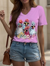 billige Dyrene tee-Dame T skjorte Blomstret Grafisk Dyr Årgang Stilfull Klassisk Kortermet V-hals Vanlige topper Daglig Trykt mønster Svart Hvit Rosa Rød Blå Sommer Vår