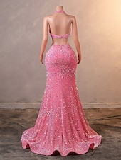 cheap Evening Dresses-Mermaid / Trumpet Evening Gown Elegant Dress Formal Prom Court Train Sleeveless V Neck Sequined with Sequin