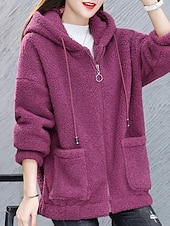 economico giacche sherpa-Per donna Giacca in Pile Caldo Confortevole Cerniera Tasca All&#039;aperto Stile da Strada Semplice Uscire Casual Quotidiano Weekend Cerniera Regolare Felpa con Cappuccio Vestibilità regolare Manica Lunga