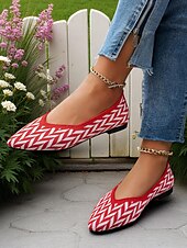economico Ballerine da donna-ballerine rosse da donna in Flyknit – ballerine morbide con punta affilata e motivo a zig-zag per appuntamenti casual, picnic ed eventi diurni