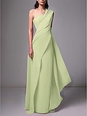 baratos VERMELHO-Vestido de Gala na Praia Tipo Tubo Elegante Vestido Formal Comprimento da Barragem Sem Mangas Um Ombro Chiffon Stretch com Pregas Franzido Fantasia 2025