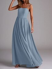 economico Abiti da damigella-Abito da damigella d&#039;onore a trapezio, senza maniche, elegante, in chiffon con pieghe e spacco frontale, lunghezza al pavimento, 2025