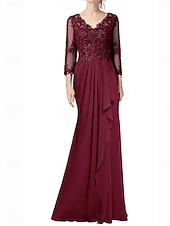 cheap Floor Length-A-Line Mother of the Bride Dress Elegant V Neck Floor Length Chiffon 3/4 Length Sleeve with Pleats 2025