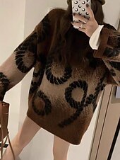 cheap Solid Colors-Women&#039;s Sweater Pullover Fashion Tie Dye Ribbed Crew Neck Knitted Long Sleeve Regular Tops Knit Holiday Going out Weekend Purple Coffee Fall