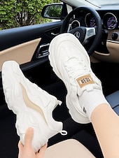 cheap Women&#039;s Sneakers-Women&#039;s White Chunky Dad Sneakers - Retro Platform Walking Shoes with Wave Design for Urban Outings and Casual Date Looks