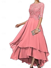 abordables Longueur du thé-Ligne A Robe de Mère de Mariée  Élégant Simple Col Bateau Asymétrique Polyester Demi Manches avec Couleur Unie 2025