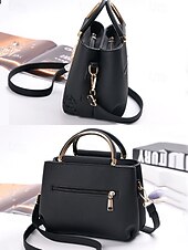cheap Handbag &amp; Totes-Women&#039;s Embroidered Rose Tote Bag with Gold Top Handle and Shoulder Strap - Elegant Faux Leather Crossbody Bag for Commuter, Leisure and Weekend Outings