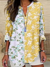 economico Top Floreali-Per donna Blusa Floreale Elegante Moderno Manica Lunga Scollo a V Top Regolari Quotidiano Ferie Stampato Giallo Rosa Blu Verde Estate
