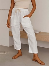 economico Pantaloni a gamba dritta-Per donna Pantaloni in cotone e lino Pantaloni Eleganti Streetwear Casual Lunghezza intera Naturale Semplice Tasca Design con Coulisse Elastica Comodo All&#039;aperto Confortevole Ferie Abbigliamento