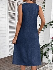 preiswerte Weißes Kleid-Damen Midikleid Sommerkleid A Linie Kleid Urlaub Party Lässig Geburtstag Täglich Ferien Normale Passform Grafik Einfach Ärmellos Rundhalsausschnitt Marineblau Rosa Blau Grau Sommer