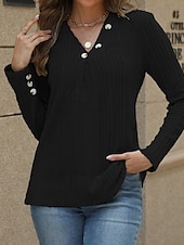 preiswerte Einfarbige Farben-Damen Bluse Einfach Modern Lässig Langarm V Ausschnitt Normale Oberteile Täglich Ausgehen Knöpfe Schwarz Blau Fuchsie Braun Grün Herbst