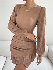 abordables Robe Simple-Femmes Mini Robe Robe fourreau Mode Moderne Vacances Sortir Week-end Coupe régulière Uni manche longue Col ras du cou Noir Vert Kaki Été