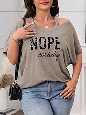 ieftine Tricouri Mărime Plus-Pentru femei Plus Size Topuri Tricou Grafic Scrisă Manșon scurt În V Casual Zilnic Poliester Vară Primăvară Negru Kaki