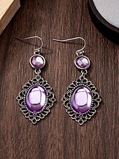 abordables Boucle d&amp;#39;oreille pour femme-Boucles d&#039;oreilles pendantes gothiques vintage pour femmes avec pierre précieuse rouge, design pendant en filigrane d&#039;argent antique pour fête d&#039;Halloween et cosplay