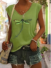 abordables Débardeur Animaux-Femmes T-shirt Graphique Animal Élégant Occasionnel Sans manches Col en V Hauts Réguliers Quotidien Sortir Week-end Imprimé Noir Blanche Bleu Vert Gris Été Printemps