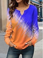 abordables T-shirt Art &amp; Design-Femmes T-shirt A Ombre Graphique ancien Élégant Classique manche longue Encolure en V Hauts Réguliers Quotidien Week-end Imprimé Rose Claire Bleu Violet Orange Printemps Automne