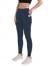 cheap Sports Plus Size &amp; Pregnancy-Women's pilates leggings Capri Leggings Sports Pants Pockets Lightweight Pilates Gym Running Pants Solid Color Navy Black Pink Plus Size Sports Activewear Micro-elastic