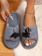 ieftine Flip-Flops de Damă-Papuci de casă pentru femei, din pluș, cu broderie de câini, sandale confortabile din catifea reiată, perfecți pentru relaxare și lenevire acasă