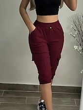 Dam Cargo-shorts Capribyxor Mode Streetwear Vadlängd Naturlig Solid färg Ficka Elastisk midja Bekväm Microelastisk Sport & Utomhus Dagliga kläder Vin Svart Rodnande Rosa Armégrön Sommar Vår Normal billiga lastbyxor för kvinnor-Dam Cargo-shorts Capribyxor Mode Streetwear Vadlängd Naturlig Solid färg Ficka Elastisk midja Bekväm Microelastisk Sport & Utomhus Dagliga kläder Vin Svart Rodnande Rosa Armégrön Sommar Vår Normal