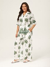 abordables Ensembles deux pièces-Femmes Col de chemise Vacances Tropical Mode Vert XS S M Été